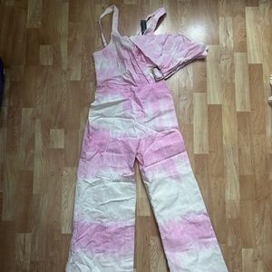 New w/tags Womens Size 2 Linen Tie Dye Wide Leg Jumpsuit Pink Venus Brand